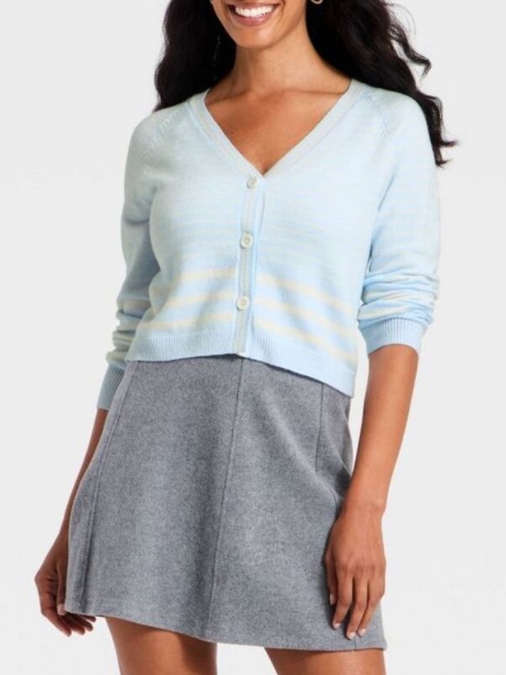 A New Day Blue Striped Long Sleeve V Neck Cardigan